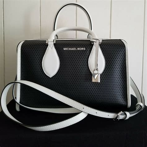 michael kors black and white checkered tote|Michael Kors black shoulder handbags.